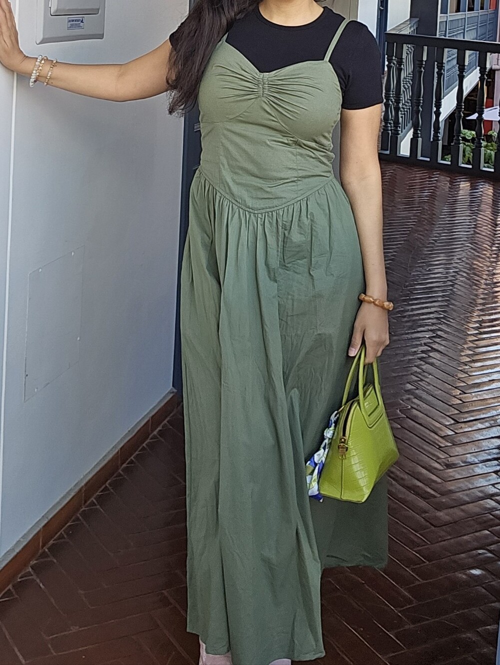 Olive Green Strappy Maxi Dress With Pockets